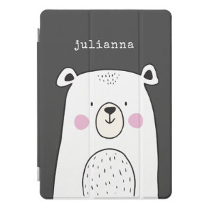 Cute Whimsical Bear Illustration Custom Name iPad Pro Cover