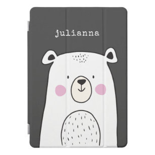Cute Whimsical Bear Illustration Custom Name iPad Pro Cover