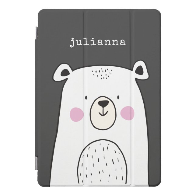 Cute Whimsical Bear Illustration Custom Name iPad Pro Cover (Front)