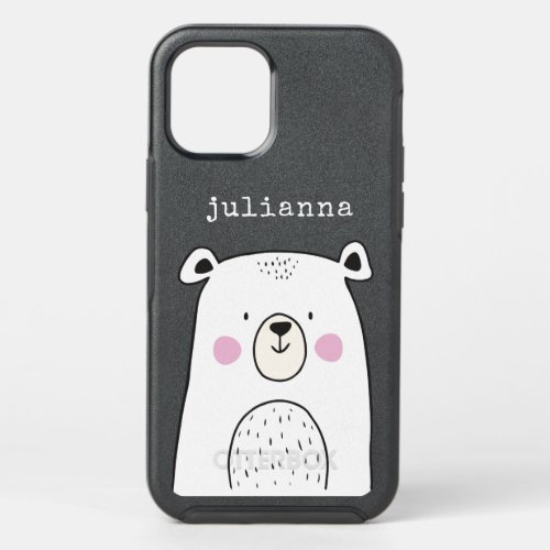 Cute Whimsical Bear Illustration Custom Name OtterBox Symmetry iPhone 12 Case