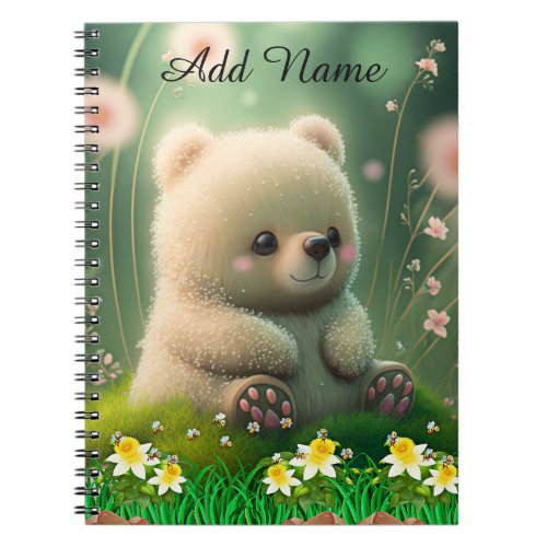 Cute Whimsical Bear in Garden Honey Bee Custom Notebook