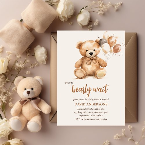 Cute Whimsical Bear With Balloons Invitation