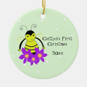 Cute Whimsical Bee Baby's First Christmas Ceramic Ornament