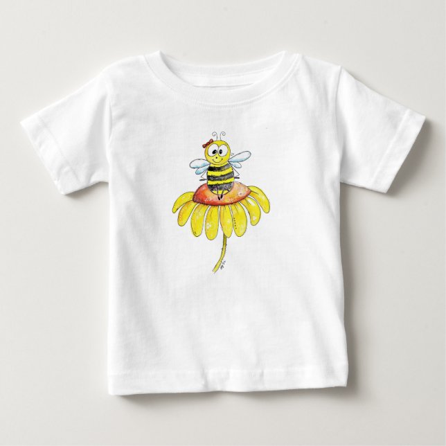 Cute Whimsical Bee on a Flower Baby T-Shirt (Front)