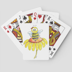 Cute Whimsical Bee on a Flower Poker Cards