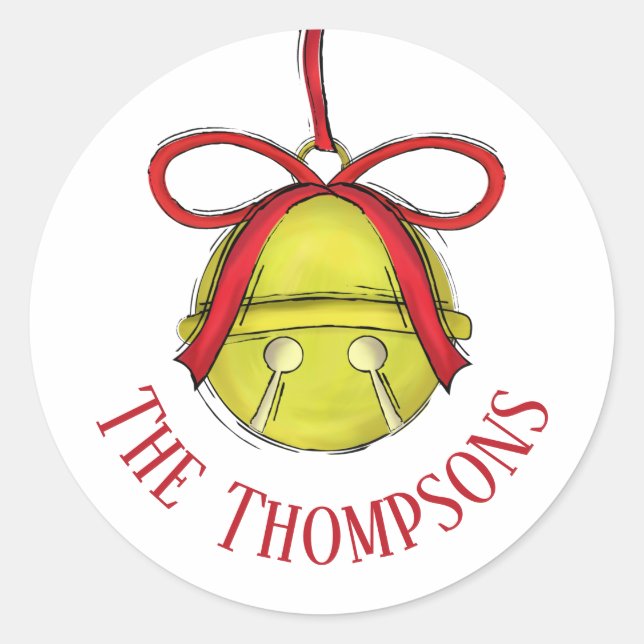 Cute Whimsical Bell Jingle all the Way Christmas Classic Round Sticker (Front)
