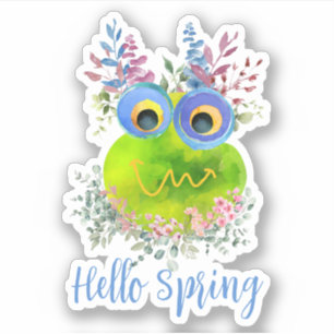Cute Whimsical Bird Hello Spring Sticker