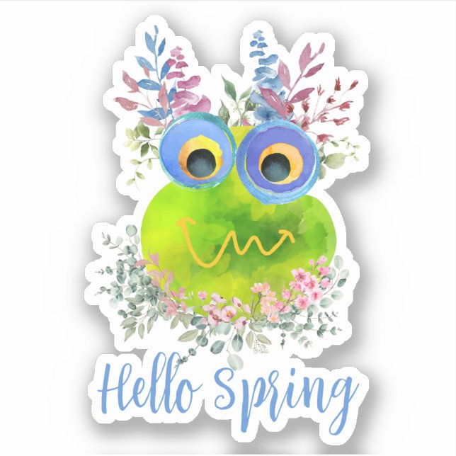 Cute Whimsical Bird Hello Spring Sticker (Front)