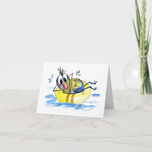 Cute Whimsical Bird on Float Card (Front)