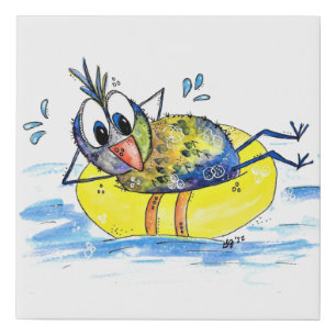 Cute Whimsical Bird on Float Faux Canvas Print
