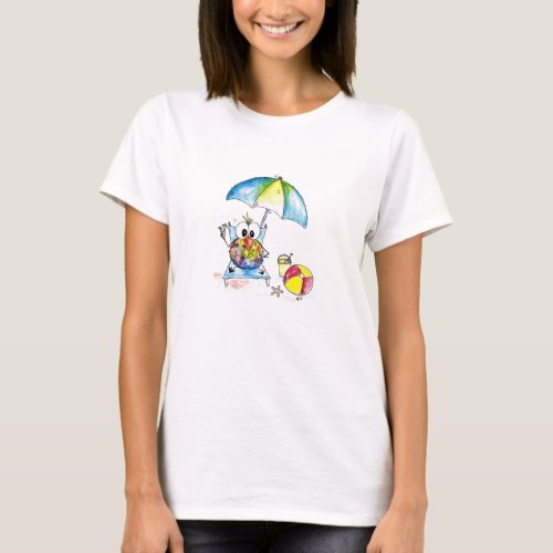 Cute Whimsical Bird on the Beach  T_Shirt