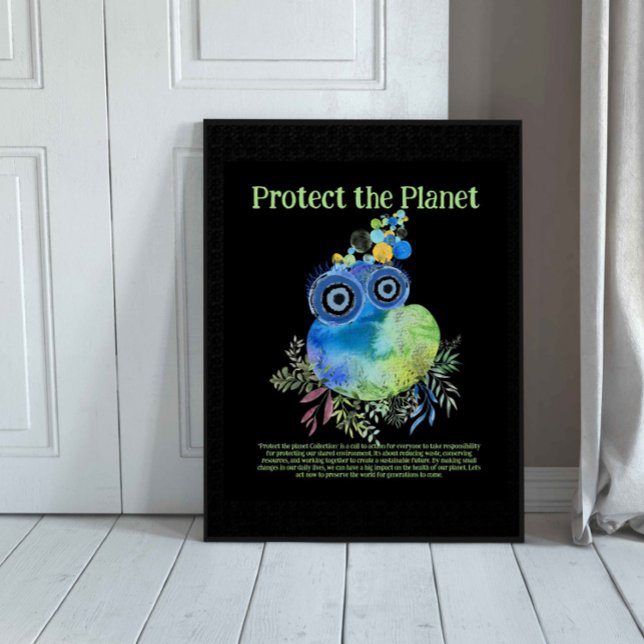Cute Whimsical Bird, Protect the Planet, Earth Day Poster (Creator Uploaded)