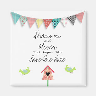 Cute Whimsical Birds And Birdhouse Save The Date Magnet