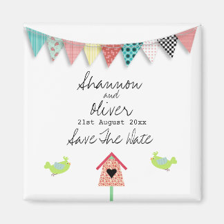 Cute Whimsical Birds And Birdhouse Save The Date Magnet
