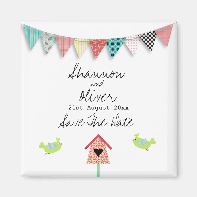 Cute Whimsical Birds And Birdhouse Save The Date Magnet (Front)