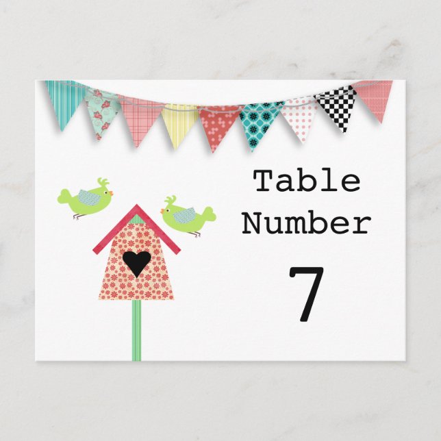 Cute Whimsical Birds And Birdhouse Table Numbers (Front)