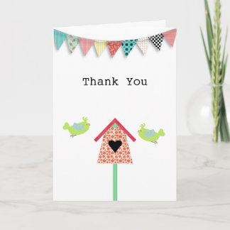 Cute Whimsical Birds And Birdhouse Thank You Card