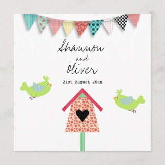 Cute Whimsical Birds And Birdhouse Wedding Invite