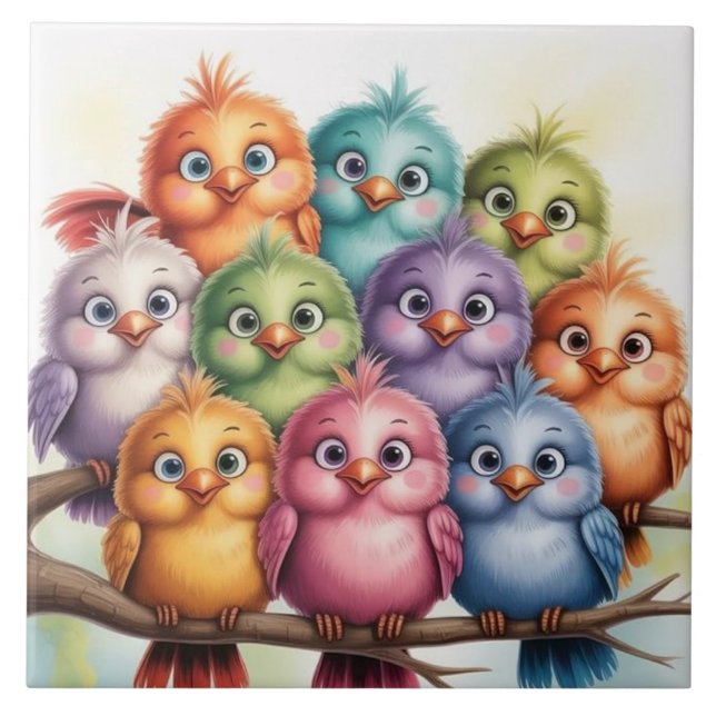 Cute Whimsical birds Ceramic Tile (Front)