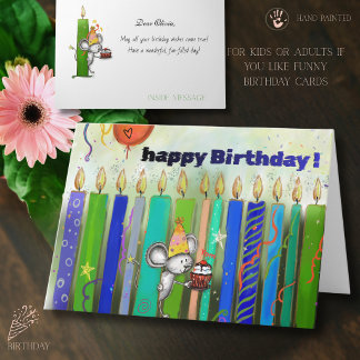 Cute Whimsical Birthday Mouse and Colorful Candles Card
