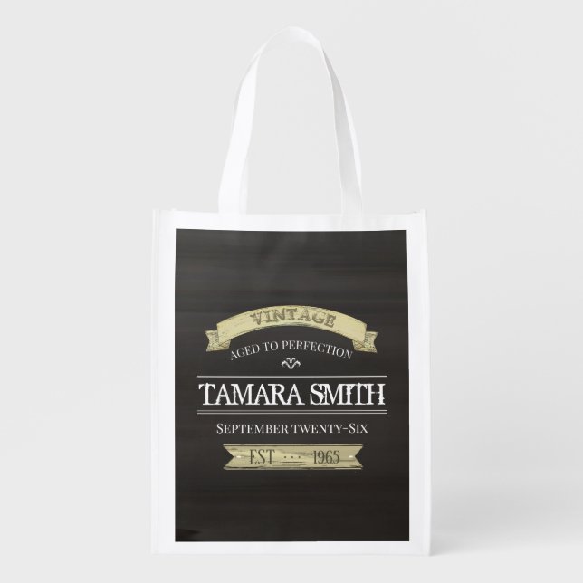 Cute Whimsical Birthday Trendy Custom Name Grocery Bag (Front)