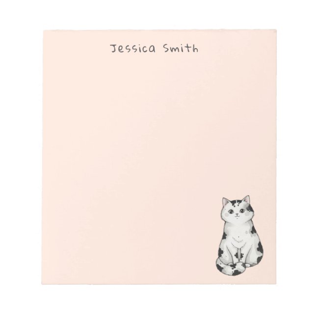 Cute whimsical Black and white Cat  Pink Notepad (Front)