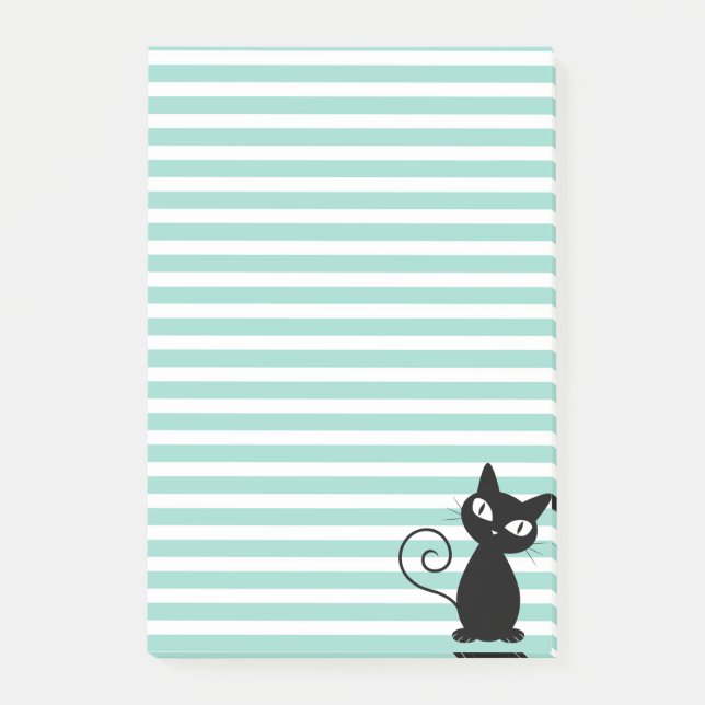Cute Whimsical Black Cat on Stripes Post-it Notes (Front)