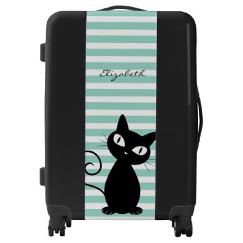 Cute Whimsical Black Cat  Stripes- Personalized Luggage by Biglibigli at Zazzle