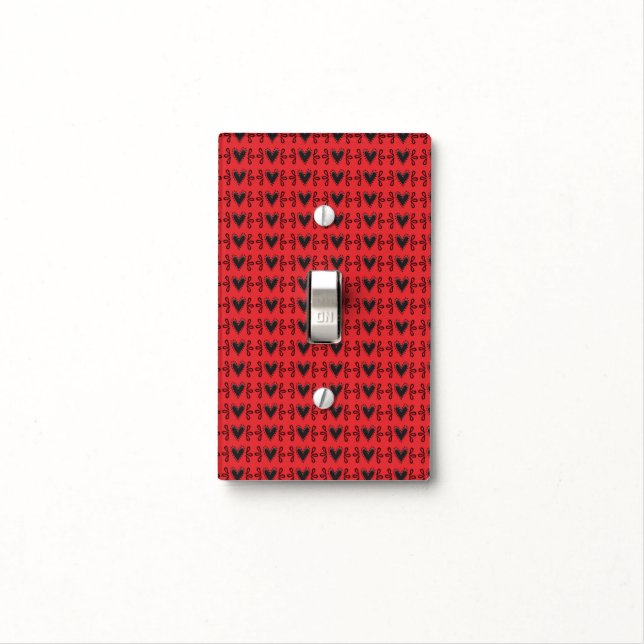 Cute Whimsical Black Heats Red Girly Glam Light Switch Cover (In Situ)
