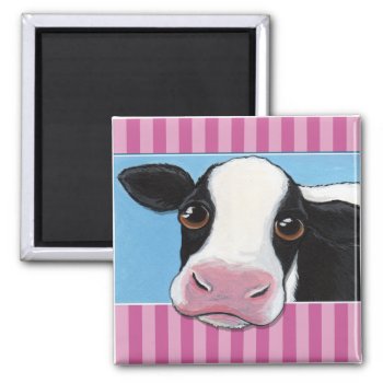 Cute Whimsical Black & White Cow Illustration Magnet by LisaMarieArt at Zazzle