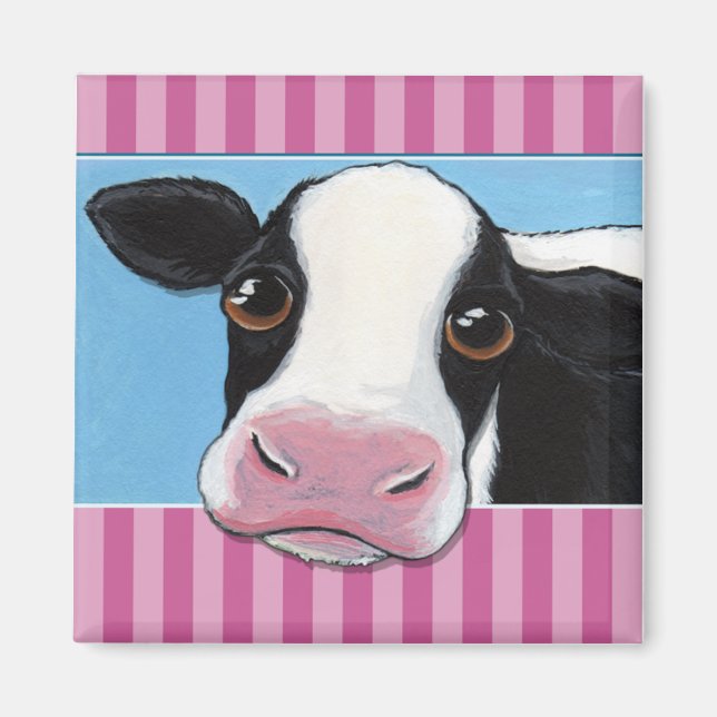 Cute Whimsical Black & White Cow Illustration Magnet (Front)