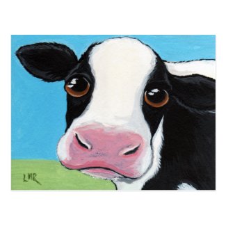 Cute Whimsical Black & White Cow Postcard
