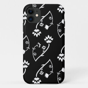 Cute Whimsical Black White Folk Floral Pattern iPhone 11 Case