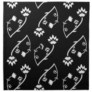 Cute Whimsical Black White Folk Floral Pattern Napkin