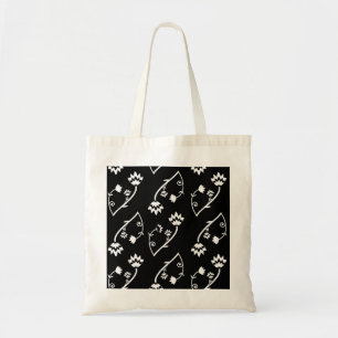 Cute Whimsical Black White Folk Floral Pattern Tote Bag