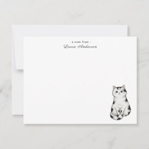Cute whimsical Black & white watercolor Cat flat  Thank You Card