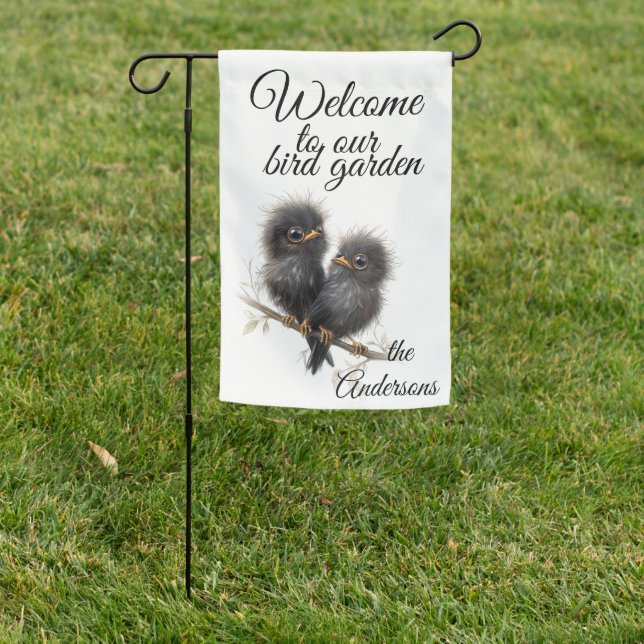 Cute Whimsical Blackbirds Garden Flag (In SItu)