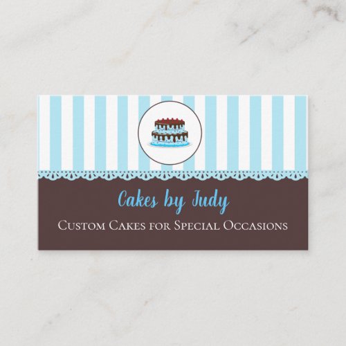 Cute Whimsical Blue  Brown Cake Decorator bakery Business Card