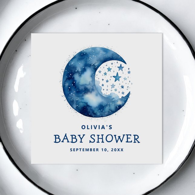 Cute whimsical blue moon celestial baby shower napkins (Creator Uploaded)