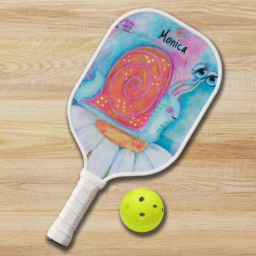 Cute Whimsical Blue Pink Snail Add Name Colorful   Pickleball Paddle