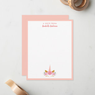 Cute Whimsical Blush Pink Unicorn Note Card