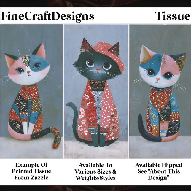 Cute Whimsical Boho Cat Set, Pastel EV6L Decoupage Tissue Paper (Creator Uploaded)
