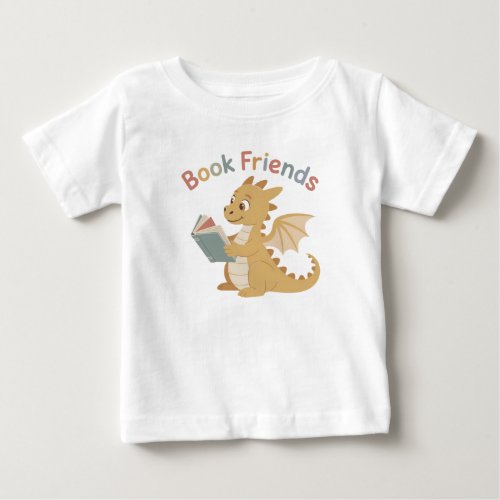 Cute Whimsical Book Friends Reading Dragon Baby T-Shirt