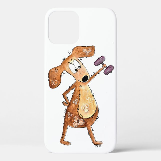 Cute Whimsical Brown Dog Lifting Weights Case-Mate iPhone Case (Back)