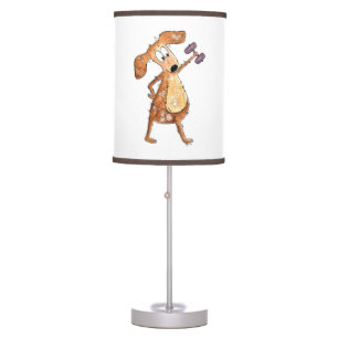 Cute Whimsical Brown Dog Lifting Weights Table Lamp