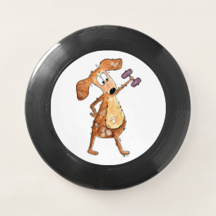 Cute Whimsical Brown Dog Lifting Weights Wham-O Frisbee