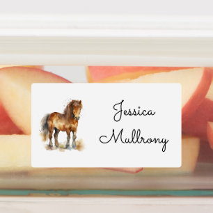 Cute Whimsical Brown Pony Horse Script Name Kids' Labels