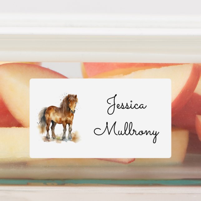 Cute Whimsical Brown Pony Horse Script Name Kids' Labels (Affixed)