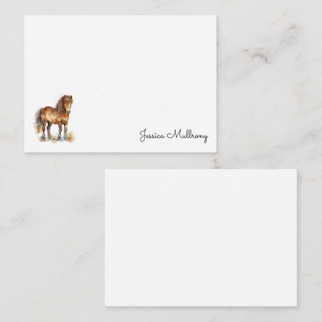 Cute Whimsical Brown Pony Script Horse Kids Note Card (Front/Back)