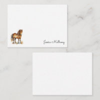 Cute Whimsical Brown Pony Script Horse Kids Note Card